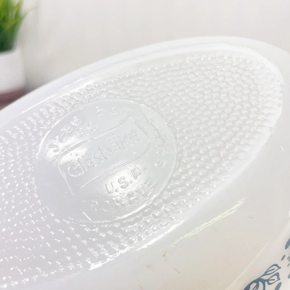 Glasbake Blue Flower Dish 1 quart